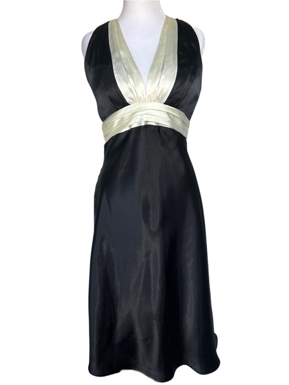 Night Way Collections Black Midi Dress with Cream Trim